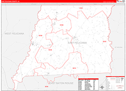 E. FelicianaParish (County), LA Wall Map Zip Code Red Line Style 2026